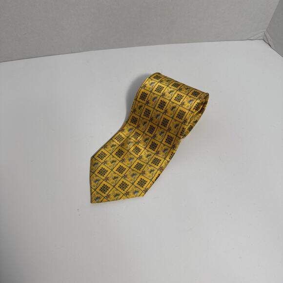 St. Loren Made in Italy 100% Silk Flower Pattern Men's Dress Tie Yellow - Picture 1 of 6